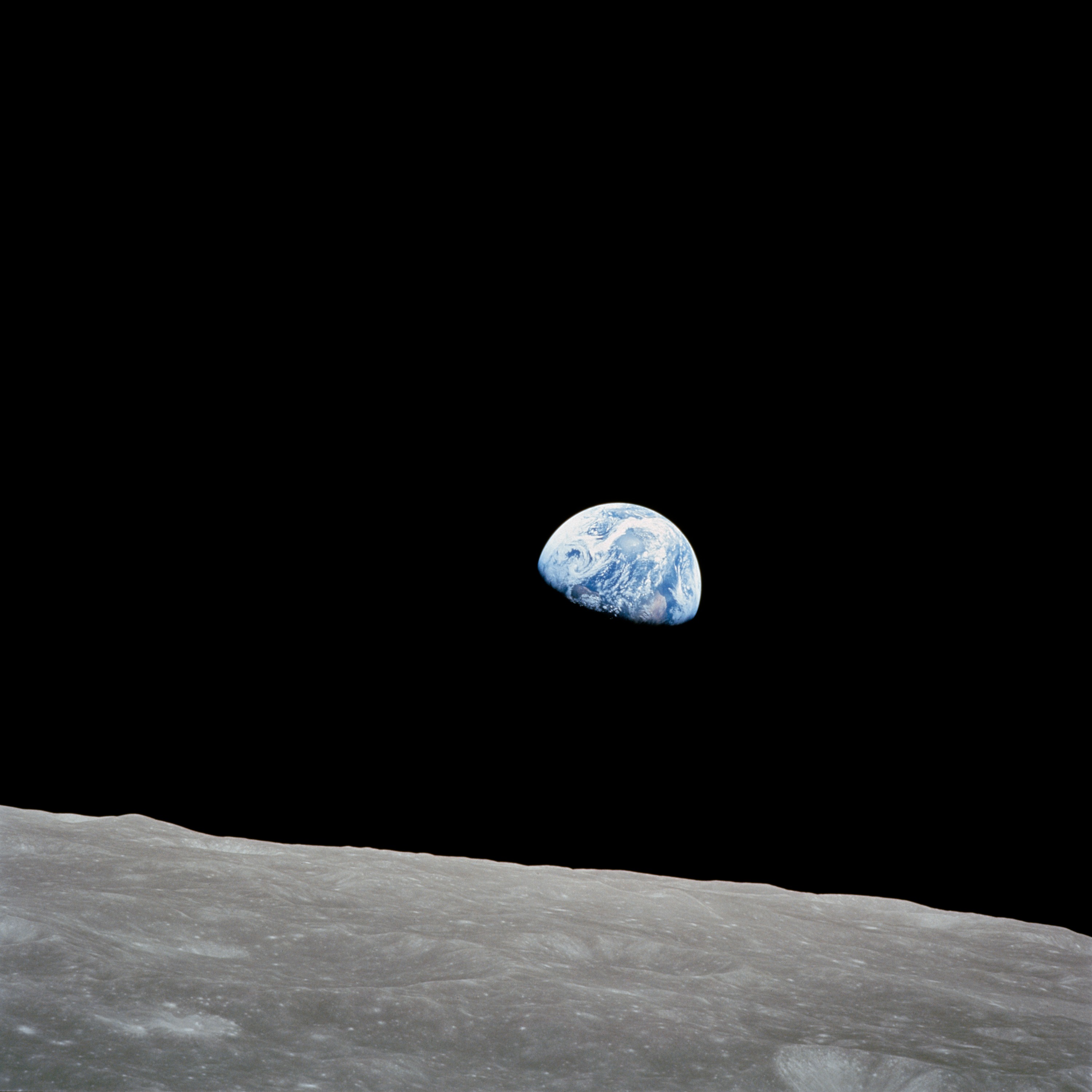 The Earth rising, shoot from the moon during Apollo 8